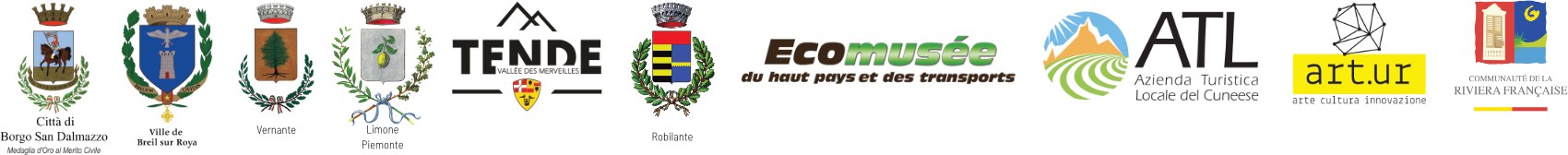 Partner del progetto: Borgo San Dalmazzo, Breil-sur-Roya, Vernante, Limone Piemonte, Tende, Robilante, Écomusée du haut pays et des transports, ATL del Cuneese, art.ur, Communauté de la Riviera française